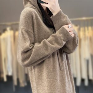 Autumn lazy style cardigan hooded long skirt casual versatile base sweater knitted
