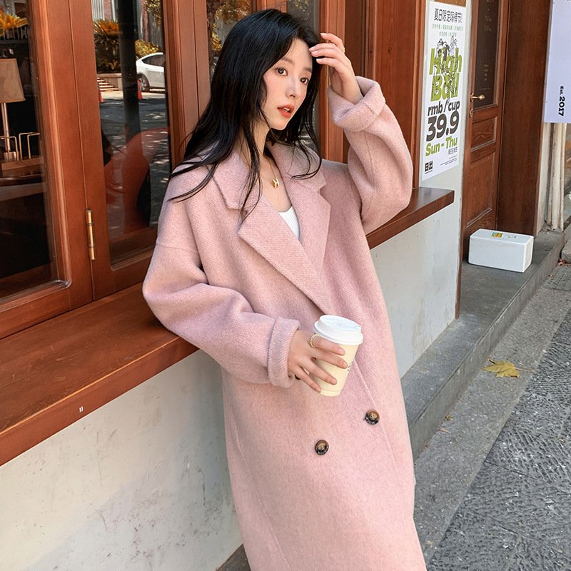 Camel hair coat women's mid-length double-breasted loose silhouette high-end textured woolen coat - Image 7