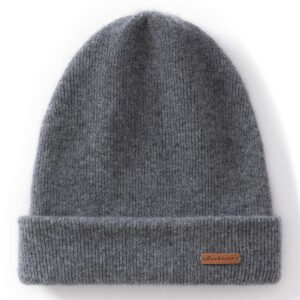 Pure cashmere knitted hat, warm and versatile, cuffed woolen hat, solid color simple unisex ear protection hat