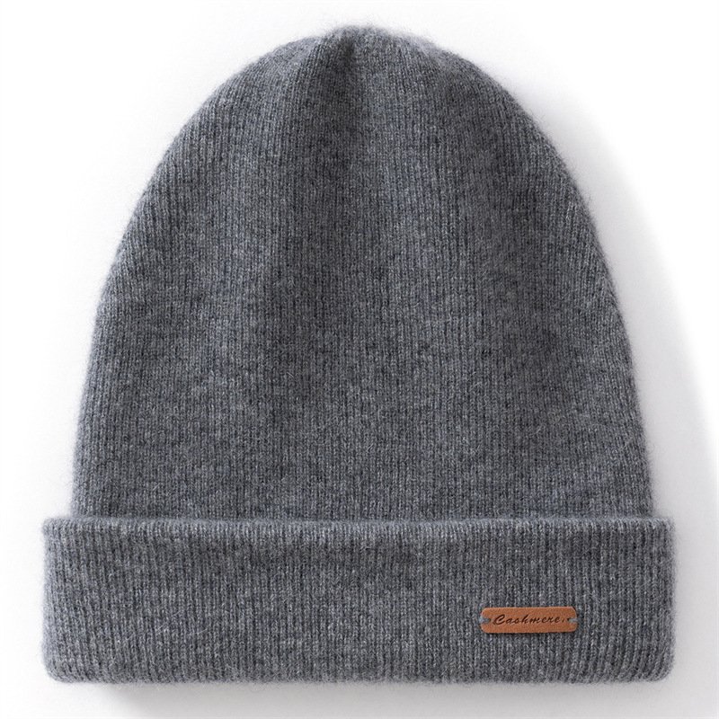 Pure cashmere knitted hat, warm and versatile, cuffed woolen hat, solid color simple unisex ear protection hat