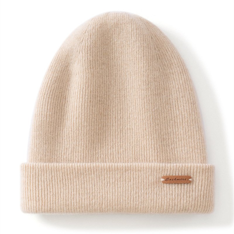 Pure cashmere knitted hat, warm and versatile, cuffed woolen hat, solid color simple unisex ear protection hat - Image 4