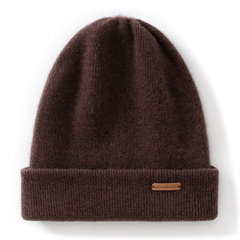 Pure cashmere knitted hat, warm and versatile, cuffed woolen hat, solid color simple unisex ear protection hat - Image 6