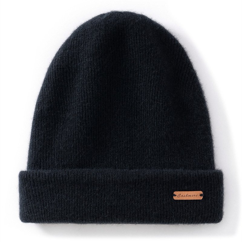 Pure cashmere knitted hat, warm and versatile, cuffed woolen hat, solid color simple unisex ear protection hat - Image 7
