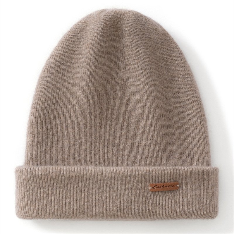 Pure cashmere knitted hat, warm and versatile, cuffed woolen hat, solid color simple unisex ear protection hat - Image 8