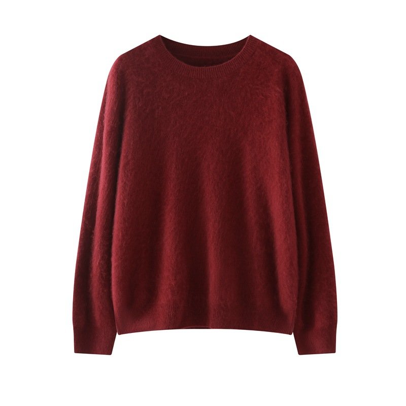 Ultra-fine wool round neck loose solid color thick pullover brushed wool sweater that does not shed lint - Image 5