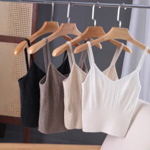 High-quality cashmere collar, twist and small straps, women's tube top with cashmere vest, slim sleeveless top