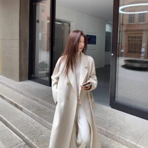 Camel hair long double-sided woolen coat for women, loose wool over-the-knee coat, double-breasted, thick, fashionable and versatile