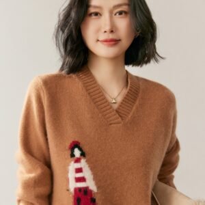 Women's Cashmere Sweater Women's Bottoming Shirt Collar Pullover Versatile Warm Character Embroidery
