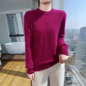 Spring and Autumn mink velvet round neck sweater solid color loose soft waxy pullover warm base layer sweater inner layer