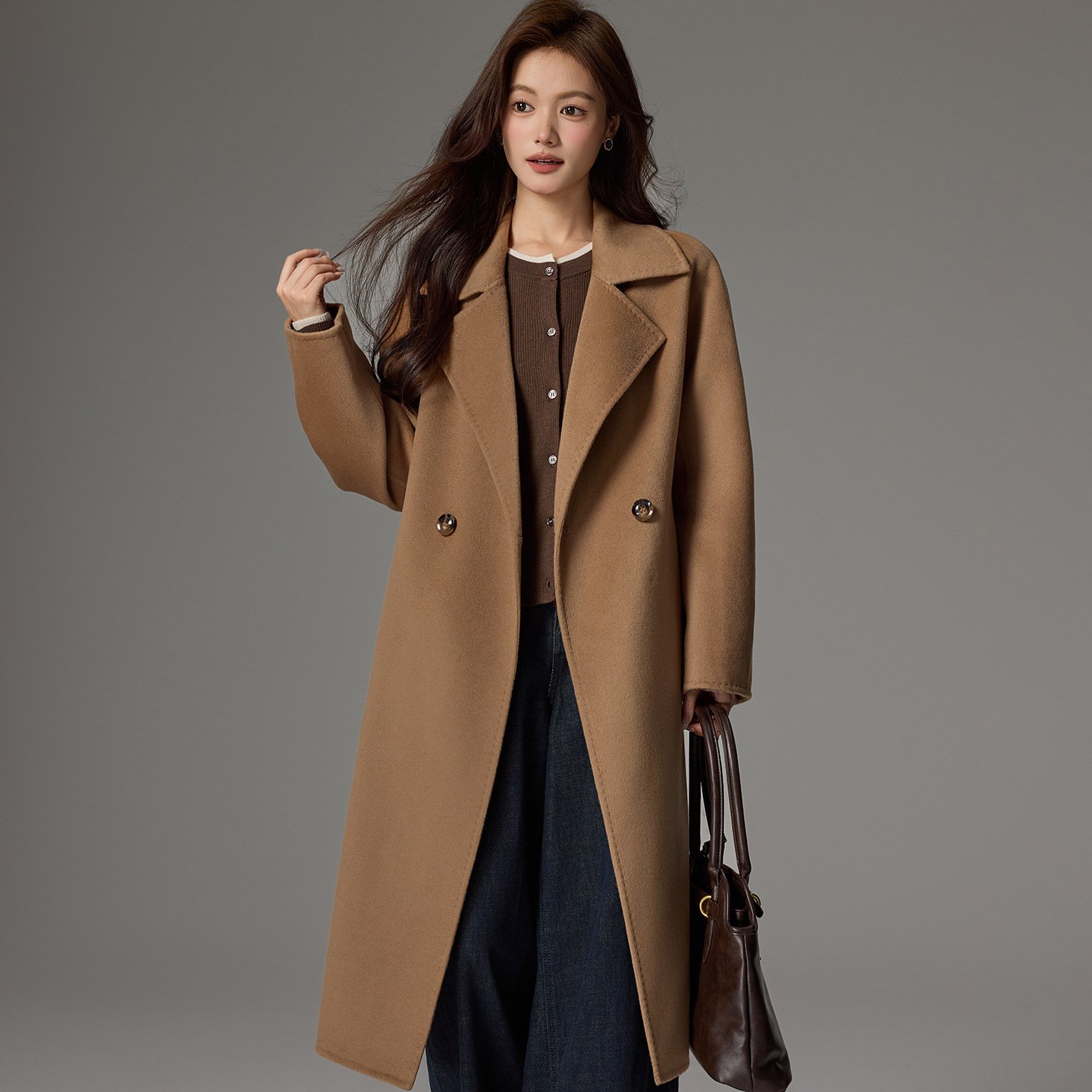 High-end double-sided cashmere coat women's long loose temperament woolen wool coat versatile - Image 4