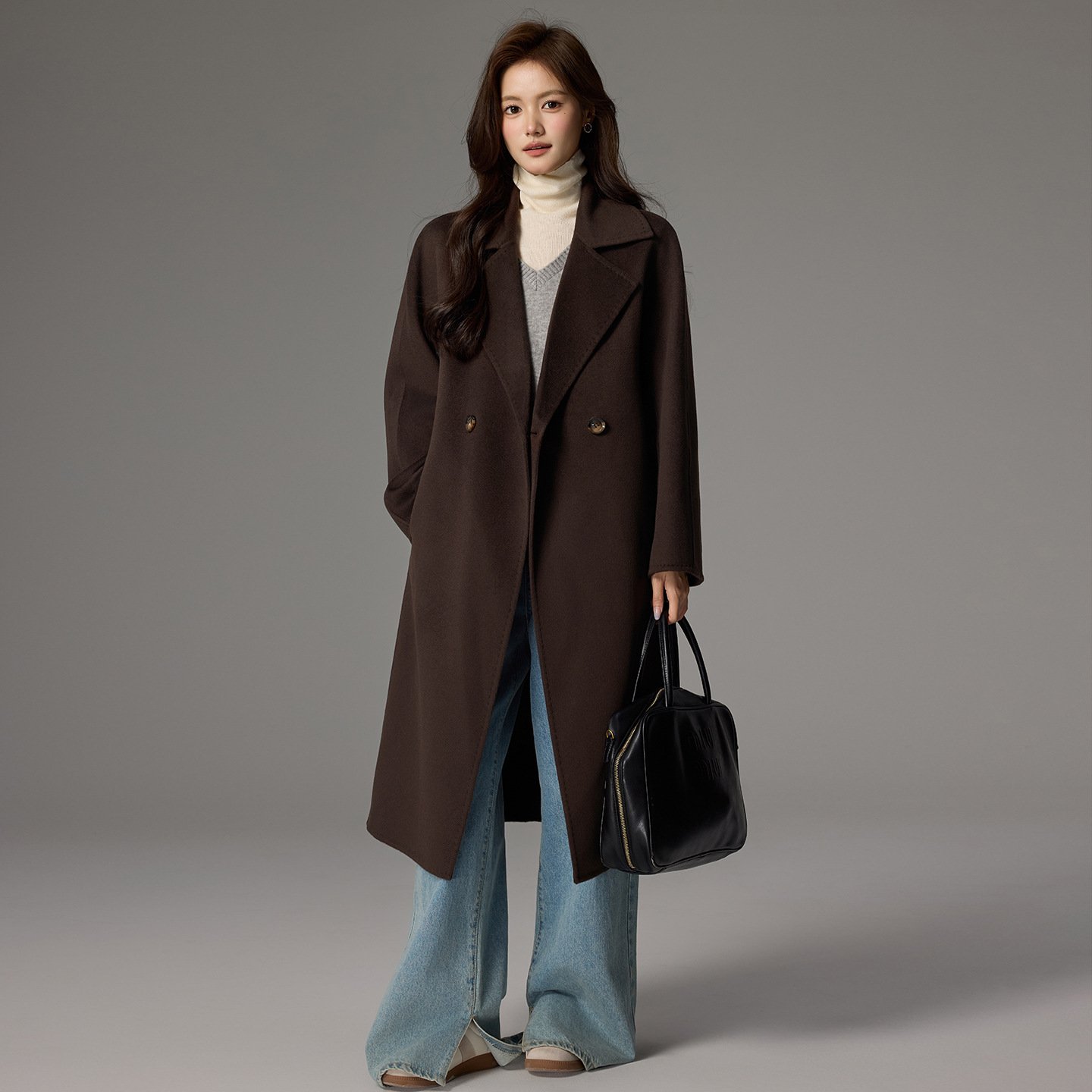 High-end double-sided cashmere coat women's long loose temperament woolen wool coat versatile