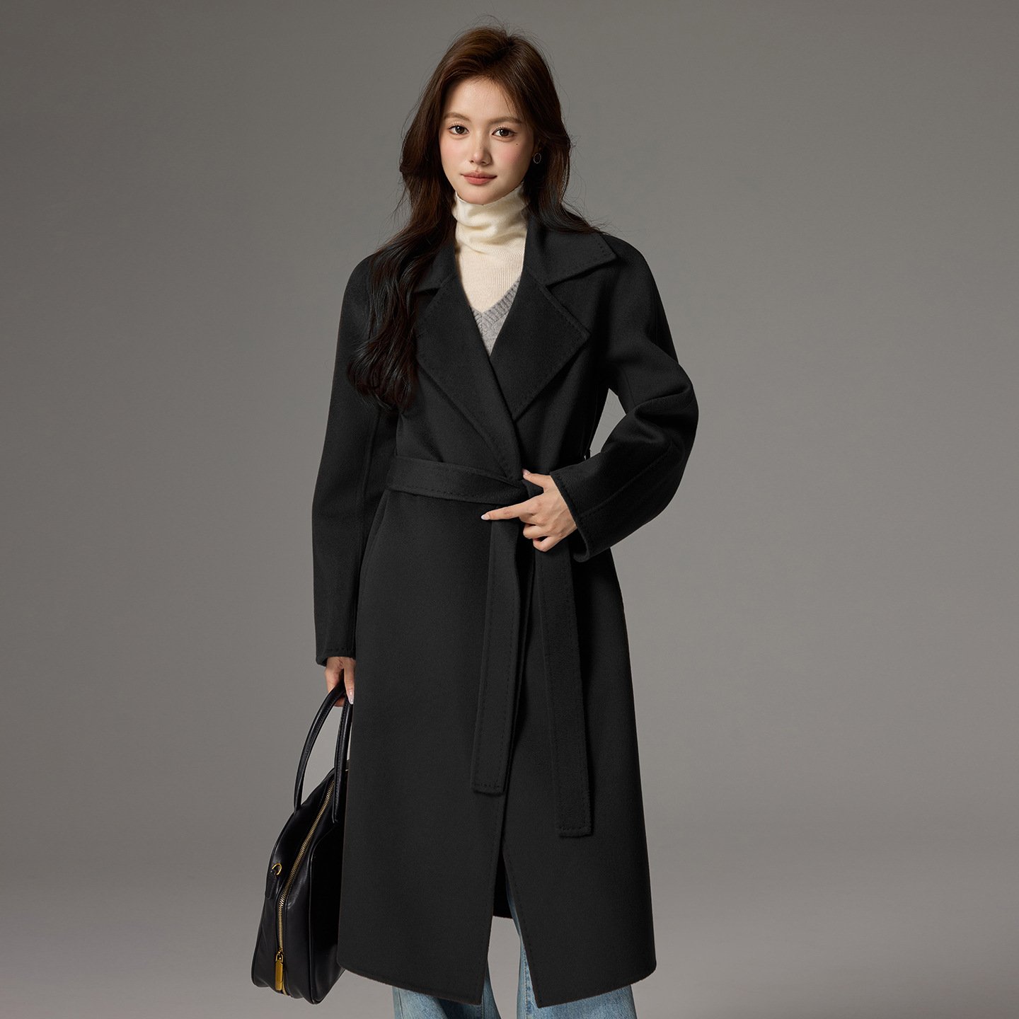 High-end double-sided cashmere coat women's long loose temperament woolen wool coat versatile - Image 2