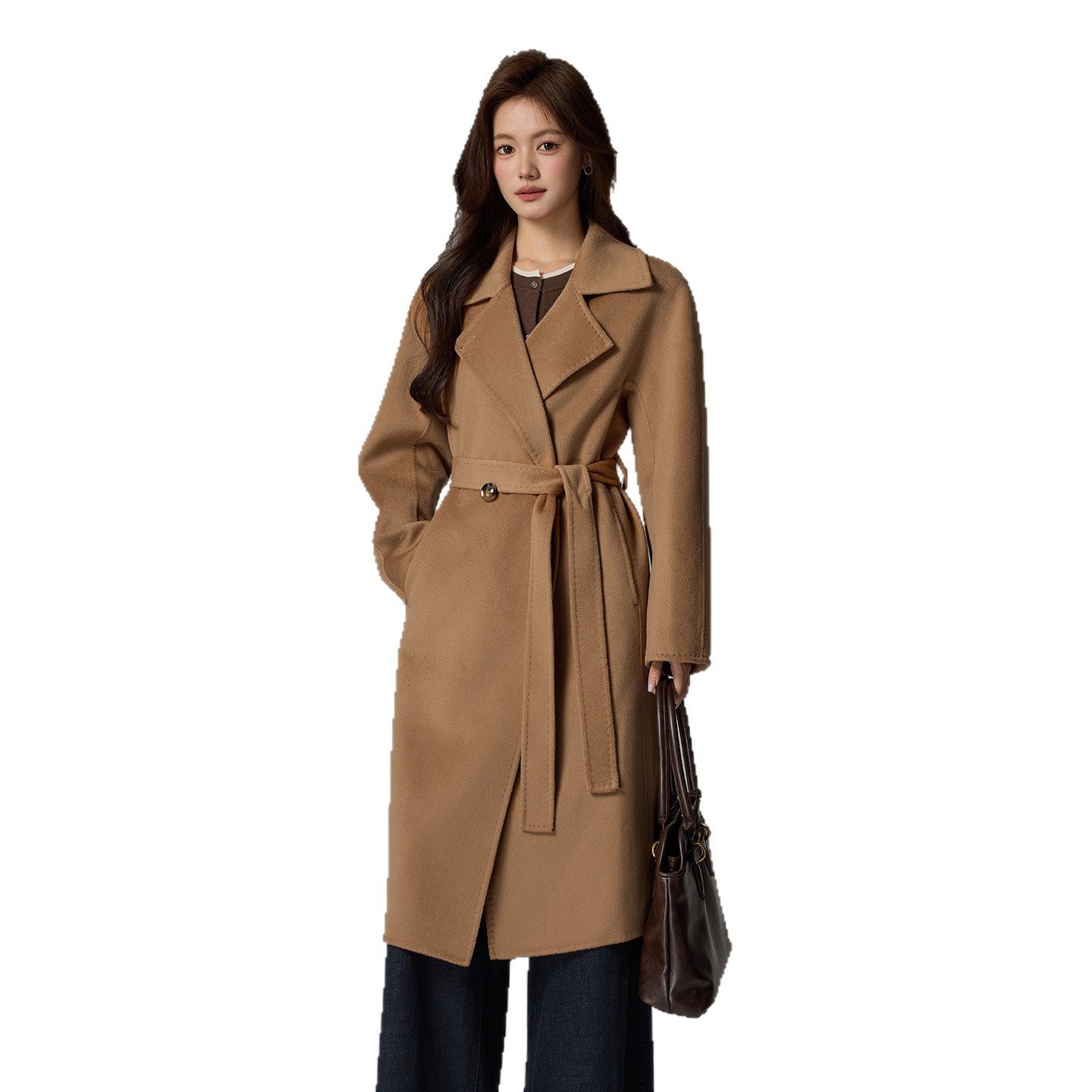High-end double-sided cashmere coat women's long loose temperament woolen wool coat versatile - Image 3