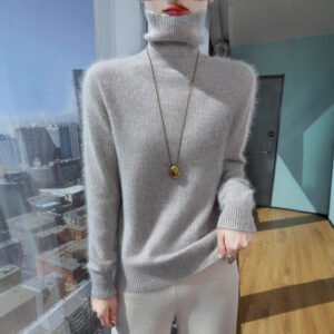 Spring and Autumn Women's Mink Sweater Sweater Knitted Sweater High Lapel Inner Versatile Cashmere Wool