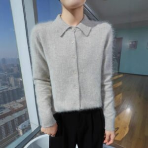 Spring and Autumn Mink Sweater Women's Collar Slim Fit Bottoming Sweater Style Cardigan Sweater Sweater Jacket