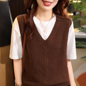 Fashionable women's collared sweater vest wool knitted vest warm and slim coat