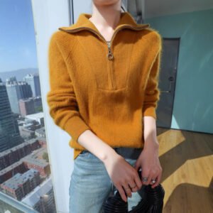 Navy collar mink velvet sweater spring and autumn women's half-zip bottoming sweater sweater jacket