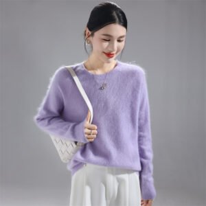 Fashionable, comfortable and versatile women's round neck woolen sweater knitted bottoming shirt brushed sweater