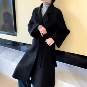 Woolen coat double-sided woolen loose coat women's suit lengthened lace-up wool over the knee