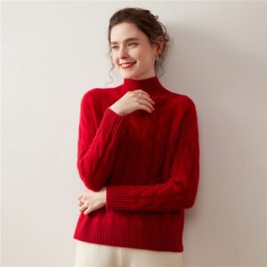Cashmere turtleneck cable knitted cashmere sweater for women soft and waxy thickened warm knitted bottoming shirt with temperament