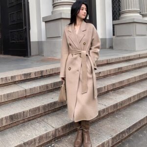 Double-sided cashmere coat for women, medium-long fleece wool coat, high-end feel