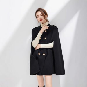 Cape coat women's season pure wool mid-length cape Hepburn style double-sided cashmere woolen coat for small people