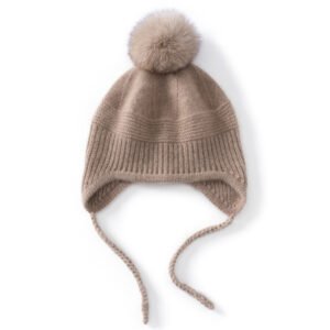 Knitted ear protection hat Women's fashionable gray warm woolen hat with fox fur ball Versatile and cute