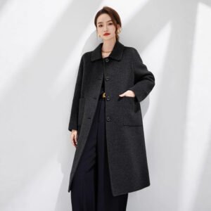 Wool coat, double-sided woolen coat, long single-breasted, multi-button collar, casual, wide and textured coat