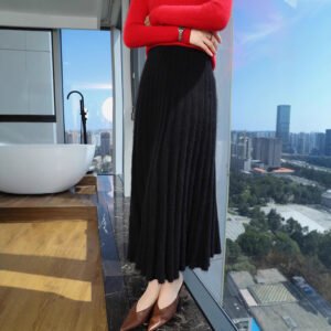 Spring and Autumn Knitted Skirt Women's Pleated Skirt Mink Velvet Long Skirt High Waist Slim Skirt Mid-Length Sweater Skirt