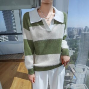 Spring and Autumn mink velvet sweater women's collar pullover color block sweater thick warm sweater with contrasting color inner