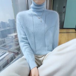 Spring and Autumn women's knitted bottoming shirt, versatile, loose, slim, turtleneck sweater, mink velvet sweater, soft and waxy