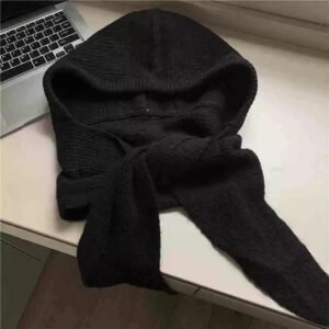 Wind hooded scarf knitted warm ear protection scarf versatile women's wool beanie