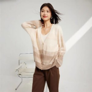 Cashmere casual all-match fashion brushed gradient cardigan sweater