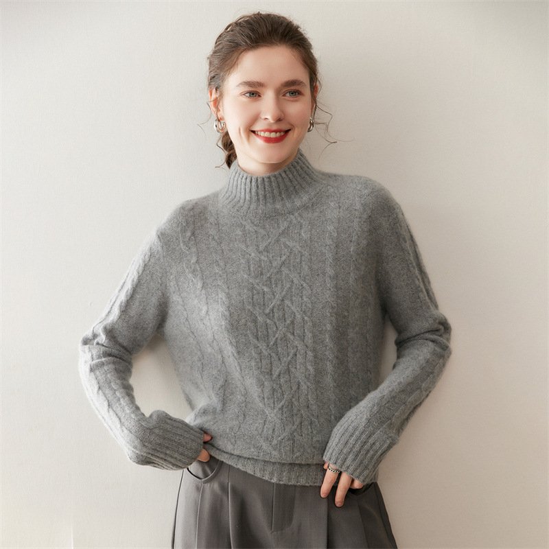 Women's half turtleneck thickened twist cashmere sweater base layer sweater versatile and warm - Image 8