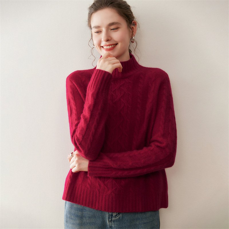 Women's half turtleneck thickened twist cashmere sweater base layer sweater versatile and warm - Image 4