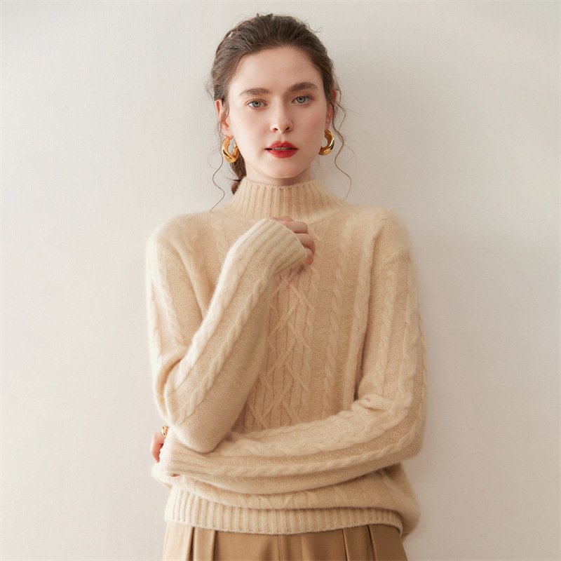 Women's half turtleneck thickened twist cashmere sweater base layer sweater versatile and warm - Image 5