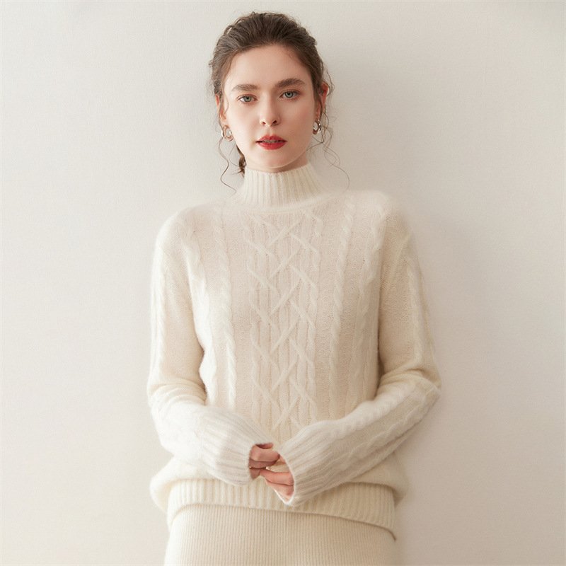 Women's half turtleneck thickened twist cashmere sweater base layer sweater versatile and warm - Image 7