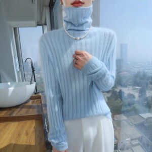 Spring and Autumn mink velvet bottoming shirt loose pullover women's pile collar solid color hollow inner knitted sweater