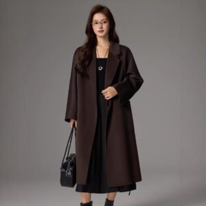 Women's bathrobe version cashmere double-sided woolen coat mid-length high-end lace-up