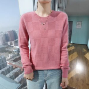 Spring and Autumn mink velvet short round neck loose pullover simple solid color women's knitted sweater base sweater
