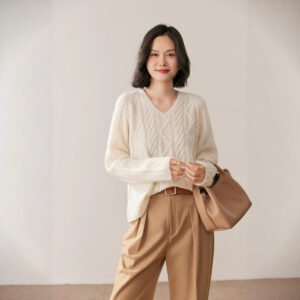 Women's thick collar cable cashmere sweater base warm versatile sweater warm