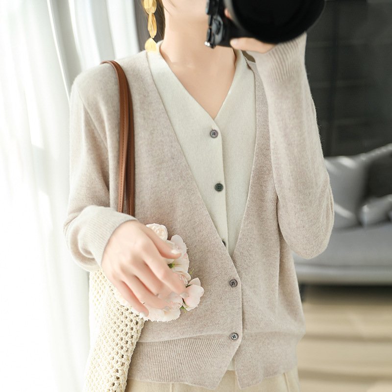 Women's pure woolen sweater, casual, versatile, fashionable, classic, fake two-piece knitted sweater, sweater cardigan