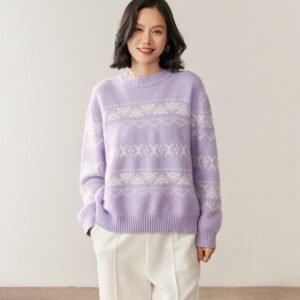 Jacquard Sweater Women's Soft Waxy Round Neck Loose Cashmere Sweater Versatile Warm Top Basement