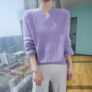 Spring and Autumn Pullover Loose Women's Collar Short Solid Color Mink Wool Bottoming Sweater Warm Sweater