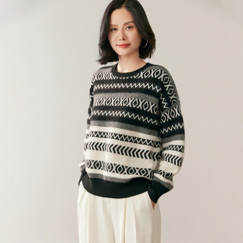 Women's Fair Isle retro cashmere sweater base layer sweater thick, warm and versatile - Image 5