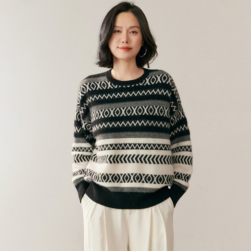Women's Fair Isle retro cashmere sweater base layer sweater thick, warm and versatile - Image 4