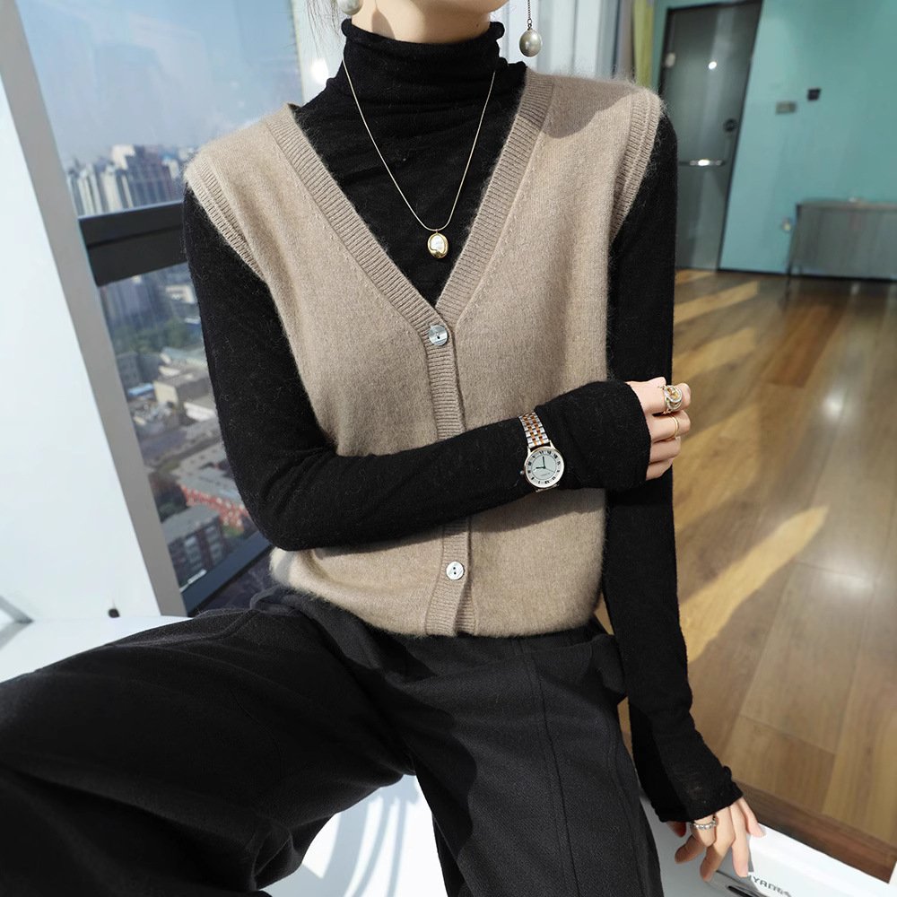 Spring and Autumn Sleeveless Wool Cardigan Vest Collar Mink Velvet Waistcoat Sweater Top Fleece Sweater Simple Fashionable Knitting - Image 10