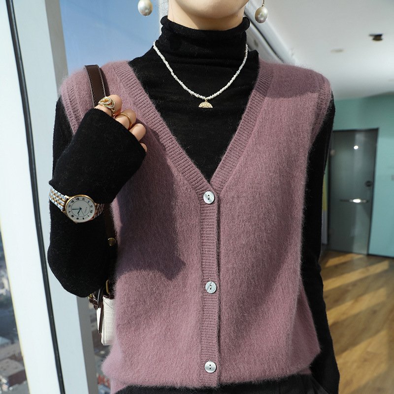 Spring and Autumn Sleeveless Wool Cardigan Vest Collar Mink Velvet Waistcoat Sweater Top Fleece Sweater Simple Fashionable Knitting - Image 9