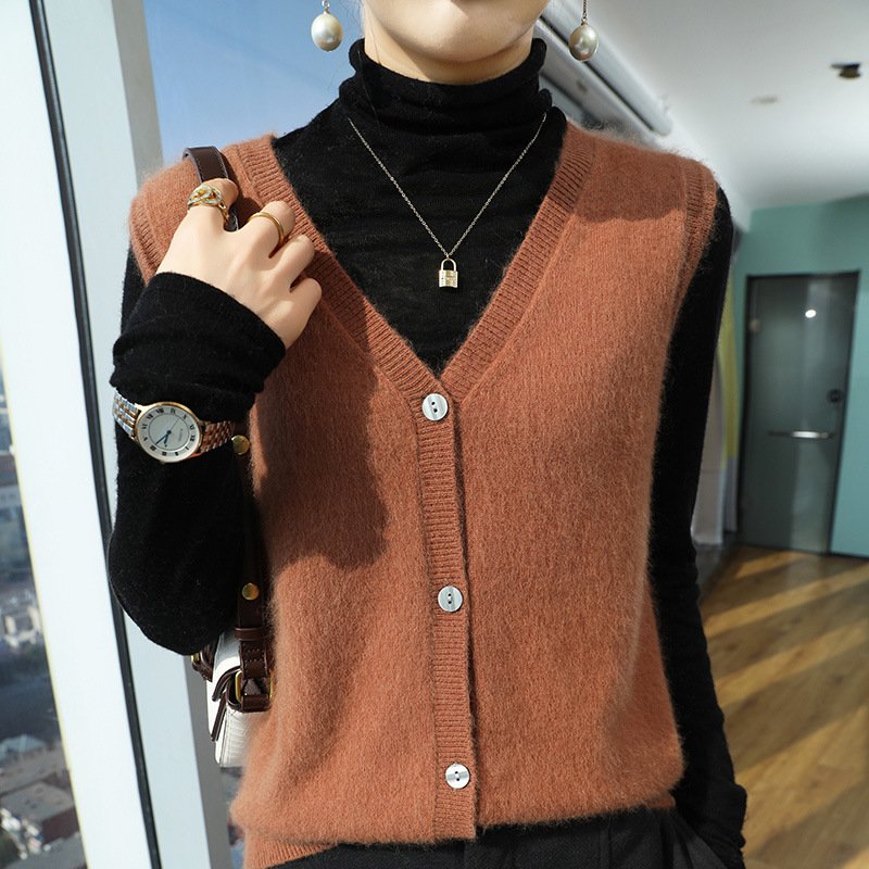 Spring and Autumn Sleeveless Wool Cardigan Vest Collar Mink Velvet Waistcoat Sweater Top Fleece Sweater Simple Fashionable Knitting - Image 14