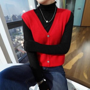 Spring and Autumn Sleeveless Wool Cardigan Vest Collar Mink Velvet Waistcoat Sweater Top Fleece Sweater Simple Fashionable Knitting